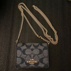 COPY - Coach Denim Wallet with detachable chain. Gold Hardware.
